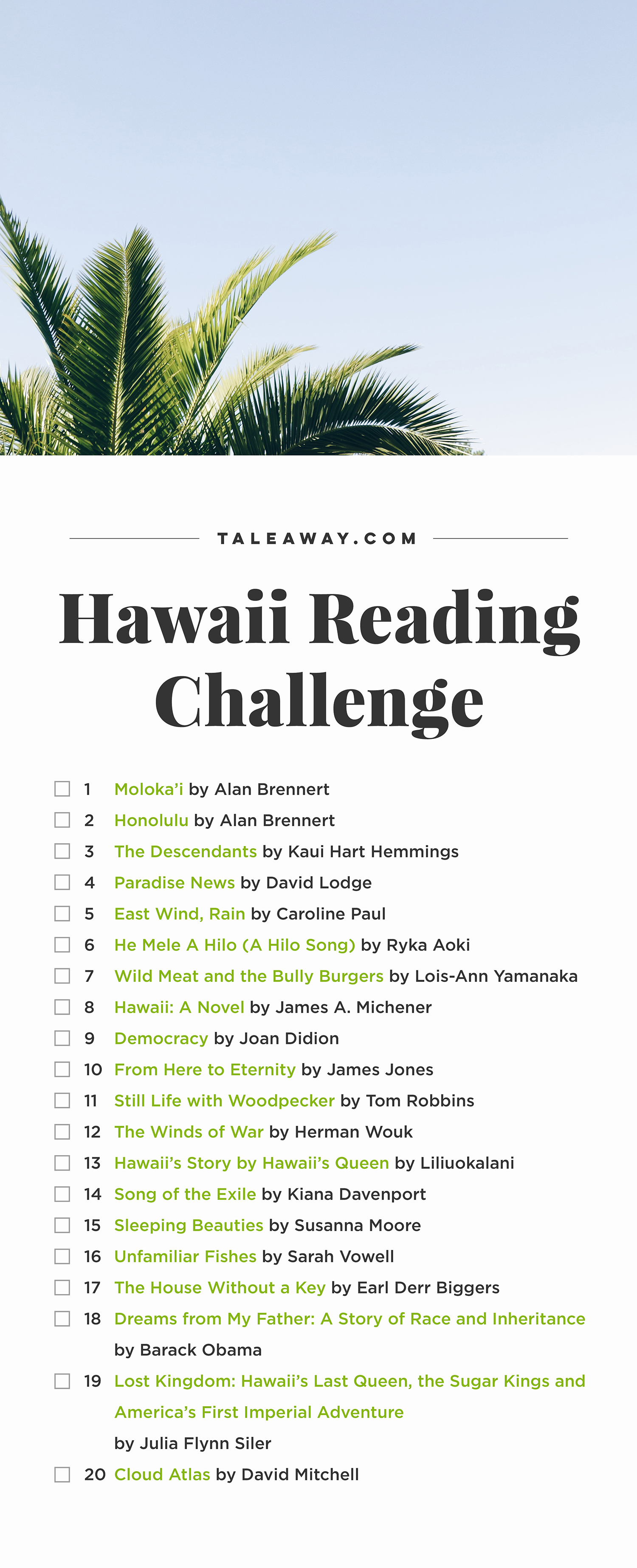 Hawaii Reading Challenge, Books Set In Hawaii - For more books visit www.taleway.com to find books set around the world. Ideas for those who like to travel, both in life and in fiction. reading challenge, hawaii reading challenge, book challenge, books you must read, books from around the world, world books, books and travel, travel reading list, reading list, books around the world, books to read, hawaii books, hawaii books novels, hawaii travel