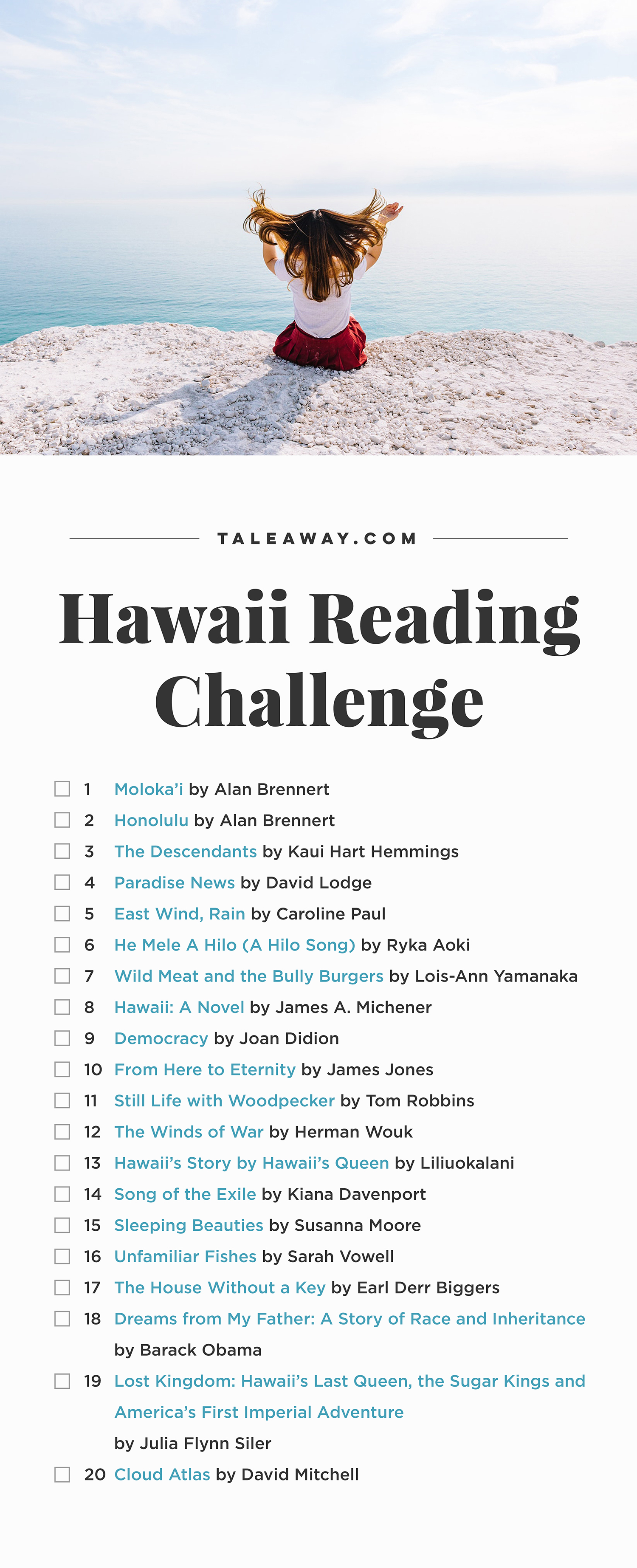 Hawaii Reading Challenge, Books Set In Hawaii - For more books visit www.taleway.com to find books set around the world. Ideas for those who like to travel, both in life and in fiction. reading challenge, hawaii reading challenge, book challenge, books you must read, books from around the world, world books, books and travel, travel reading list, reading list, books around the world, books to read, hawaii books, hawaii books novels, hawaii travel