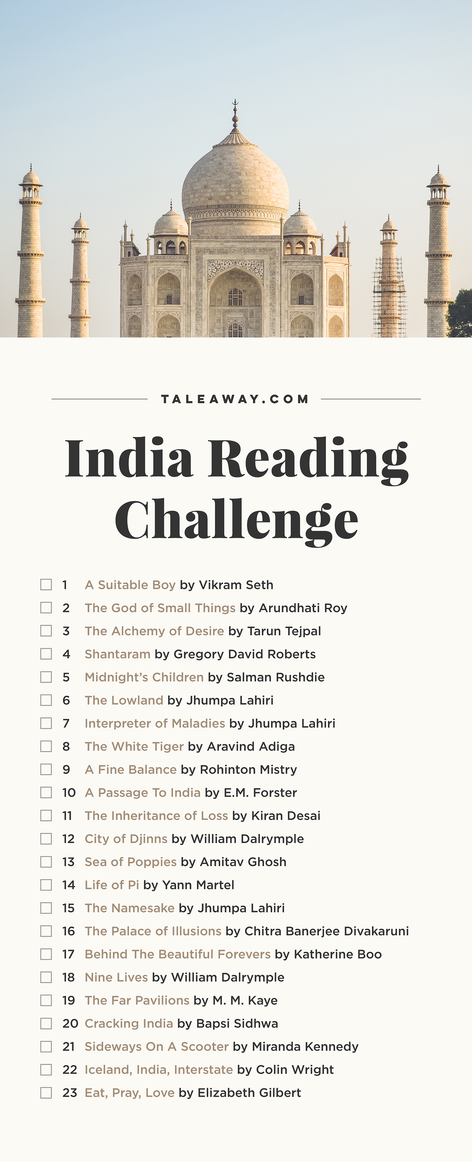 India Reading Challenge, Books Set In India - For more books visit www.taleway.com to find books set around the world. Ideas for those who like to travel, both in life and in fiction. reading challenge, india reading challenge, book challenge, books you must read, books from around the world, world books, books and travel, travel reading list, reading list, books around the world, books to read, india books, india books novels, india travel