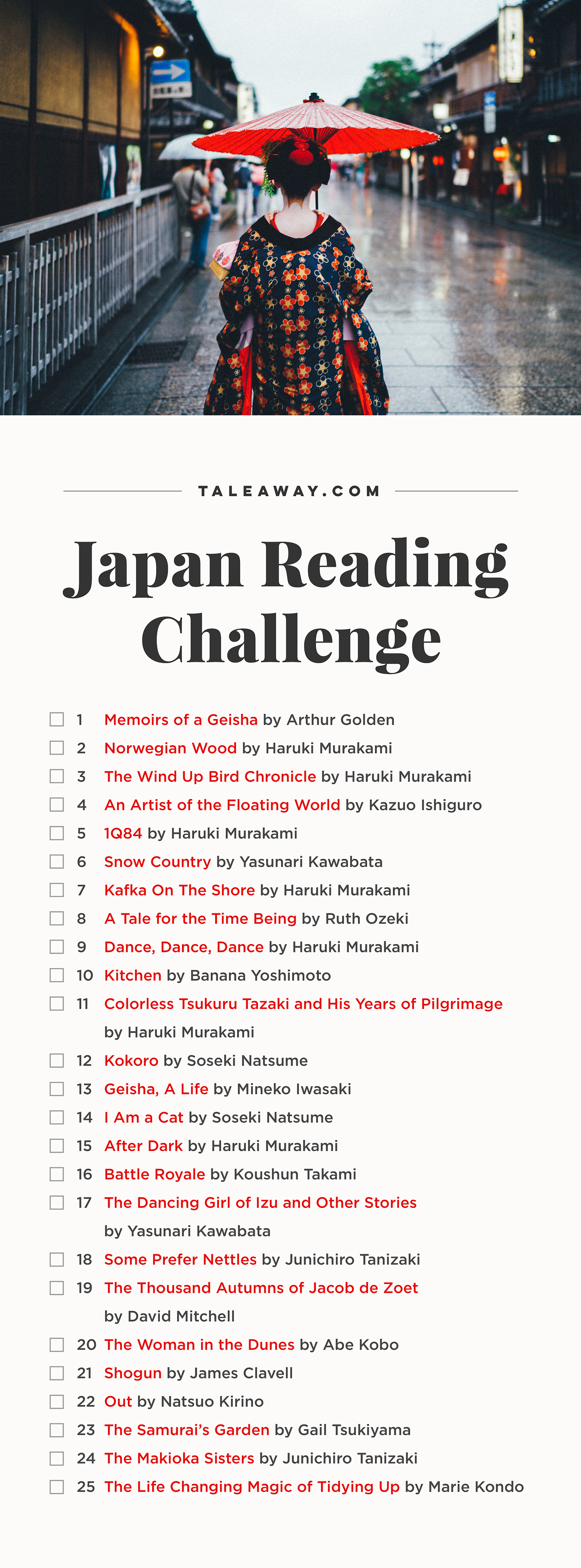 Japan Reading Challenge, Books Set In Japan - For more books visit www.taleway.com to find books set around the world. Ideas for those who like to travel, both in life and in fiction. reading challenge, japan reading challenge, book challenge, books you must read, books from around the world, world books, books and travel, travel reading list, reading list, books around the world, books to read, japan books, japan books novels, japan travel