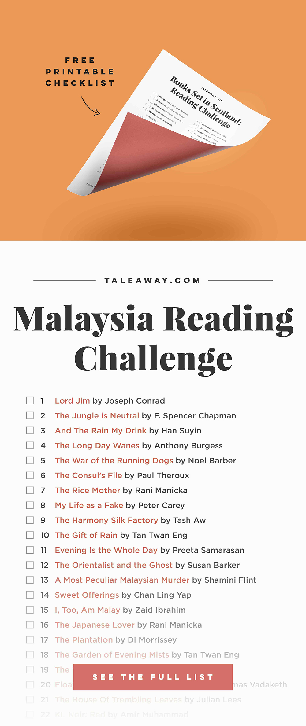 Malaysia Reading Challenge, Books Set In Malaysia - For more books visit www.taleway.com to find books set around the world. reading challenge, malaysian books, malaysia books, book challenge, books you must read, books from around the world, world books, books and travel, travel reading list, reading list, books around the world, books to read, malaysia books novels, malaysia travel