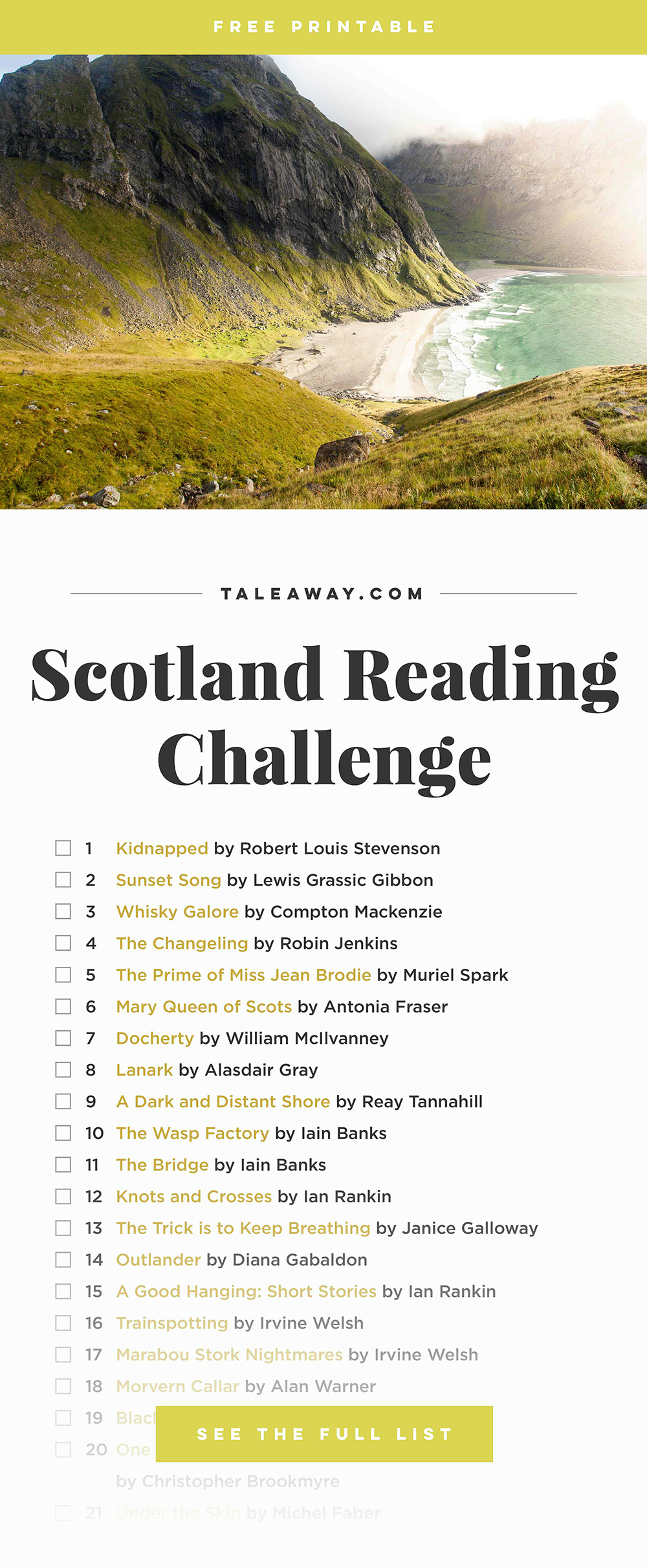 Scotland Reading Challenge, Books Set In Scotland - For more books visit www.taleway.com to find books set around the world. reading challenge, scottish books, book challenge, books you must read, books from around the world, world books, books and travel, travel reading list, reading list, books around the world, books to read, scotland books, scotland books novels, scotland travel