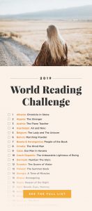 World Reading Challenge, Books Around The Globe - For more books visit www.taleway.com to find books set around the world. reading challenge, 2019 reading challenge, world reading challenge, book challenge, 52 books, 52 weeks, new years resolution, books you should read, books from around the world, world books, books and travel, travel reads, reading list, books around the world, books to read, books set in different countries